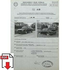1983 Alfa Romeo Alfasud TI 1.3 Veloce FIA homologation form PDF download